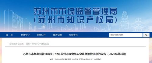 蘇州市市場(chǎng)監(jiān)督管理局關(guān)于公布蘇州市級(jí)食品安全監(jiān)督抽檢信息的公告（2023年第8期）